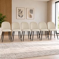 Set 6 scaune bucatarie/living, Artool, Bello, catifea bej, picioare metal negru, 46x42.5x76.5 cm