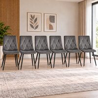 Set 6 scaune bucatarie/living, Libra, catifea gri inchis, picioare metal negru, Artool, 45x54x86.5 cm
