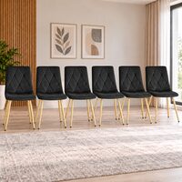 Set 6 scaune bucatarie/living, Artool, Libra, catifea neagra, picioare metal auriu, 45x54x86.5 cm