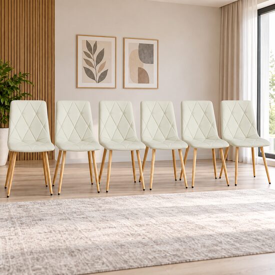 Set 6 scaune bucatarie/living, Artool, Libra, textil bej, picioare metal natur, 44.5x54.5x87 cm