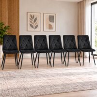 Set 6 scaune bucatarie/living, Artool, Libra, catifea neagra, picioare metal negru, 44x40x88.5 cm