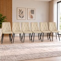 Set 6 scaune bucatarie/living, Artool, Libra, catifea bej, picioare metal negru, 44x40x88.5 cm