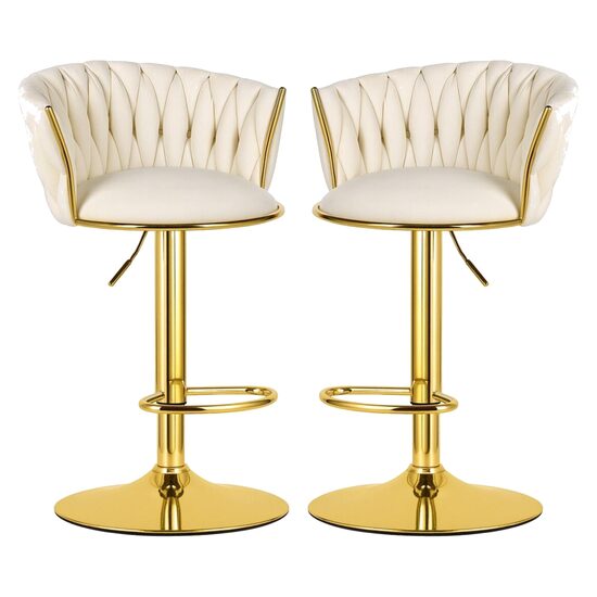 Set 2 scaune bucatarie/bar, Artool, Mig, rotative, catifea bej, picior metal auriu, 51x50x84-105 cm