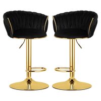 Set 2 scaune bucatarie/bar, Artool, Mig, rotative, catifea neagra, picior metal auriu, 51x50x84-105 cm