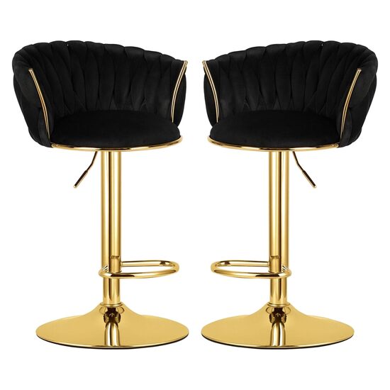 Set 2 scaune bucatarie/bar, Artool, Mig, rotative, catifea neagra, picior metal auriu, 51x50x84-105 cm