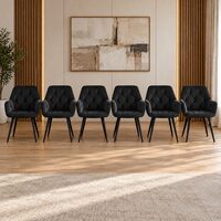 Set 6 scaune tip fotoliu bucatarie/living, Artool, York, catifea neagra, picioare metal negru, 56x62x83.5 cm