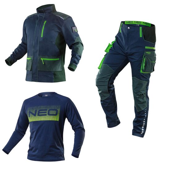 Set imbracaminte de lucru, geaca, pantaloni, tricou, model Premium, bleumarin, XL/54, NEO
