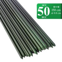 Set 50 araci gradina, suport pentru fasole, mazare, ardei si plante cataratoare, otel acoperit cu PVC, rezistenti la rugina, verde, 150x0.8 cm, Artool