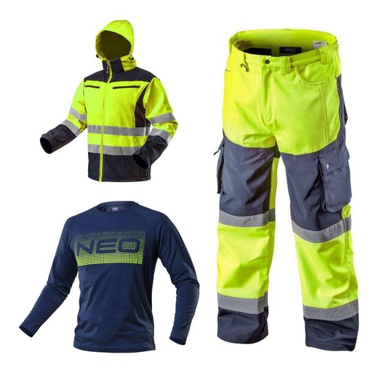 Set imbracaminte de lucru reflectorizanta, geaca, pantaloni softshell, tricou, XL/54, NEO