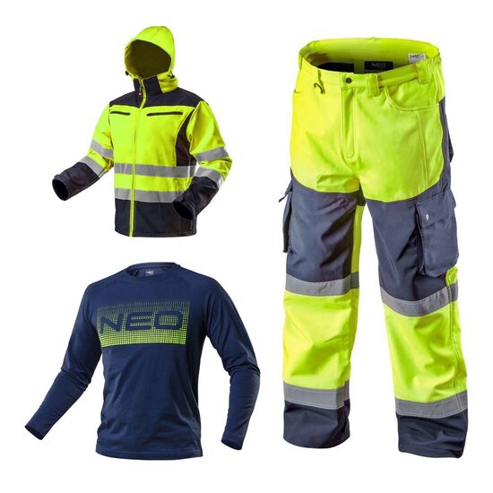 Set imbracaminte de lucru reflectorizanta, geaca, pantaloni softshell, tricou, L/52, NEO