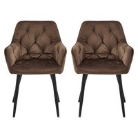 Set 2 scaune tip fotoliu bucatarie/living, Artool, York, catifea maro, picioare metal negru, 56x62x83.5 cm