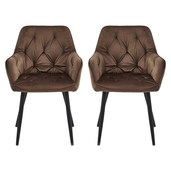 Set 2 scaune tip fotoliu bucatarie/living, Artool, York, catifea maro, picioare metal negru, 56x62x83.5 cm