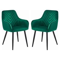 Set 2 scaune tip fotoliu bucatarie/living, Artool, Nana, catifea verde inchis, picioare metal negru, 54x61x83.5 cm
