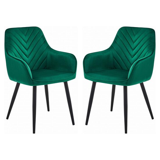 Set 2 scaune tip fotoliu bucatarie/living, Artool, Nana, catifea verde inchis, picioare metal negru, 54x61x83.5 cm