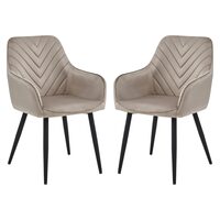 Set 2 scaune tip fotoliu bucatarie/living, Artool, Nana, catifea bej inchis, picioare metal negru, 54x61x83.5 cm