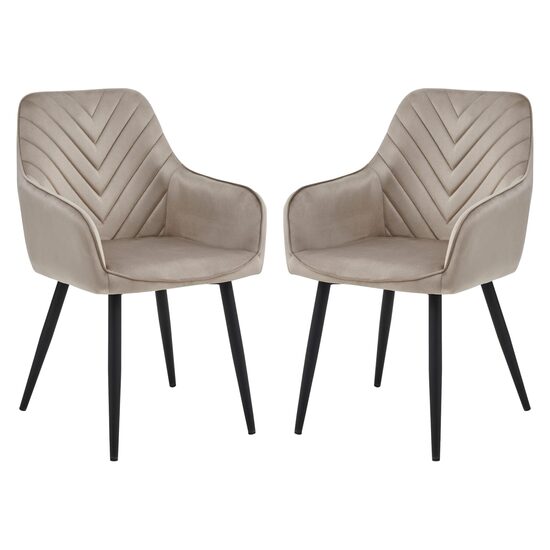 Set 2 scaune tip fotoliu bucatarie/living, Artool, Nana, catifea bej inchis, picioare metal negru, 54x61x83.5 cm
