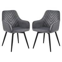Set 2 scaune tip fotoliu bucatarie/living, Artool, Nana, rotativ, catifea gri inchis, picioare metal negru, 56x61x83.5 cm