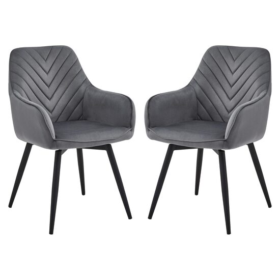Set 2 scaune tip fotoliu bucatarie/living, Artool, Nana, rotativ, catifea gri inchis, picioare metal negru, 56x61x83.5 cm