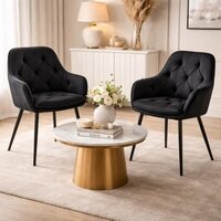 Set 2 scaune tip fotoliu bucatarie/living, Artool, York, catifea neagra, picioare metal negru, 56x62x83.5 cm