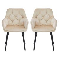 Set 2 scaune tip fotoliu bucatarie/living, Artool, York, catifea bej, picioare metal negru, 56x62x83.5 cm