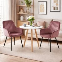 Set 2 scaune tip fotoliu bucatarie/living, Artool, Solden, catifea roz, picioare metal negru, 55x45.5x83.5 cm