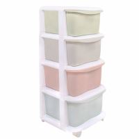 Raft plastic mobil, 4 sertare, alb/nuante pastelate, 80 cm, Springos