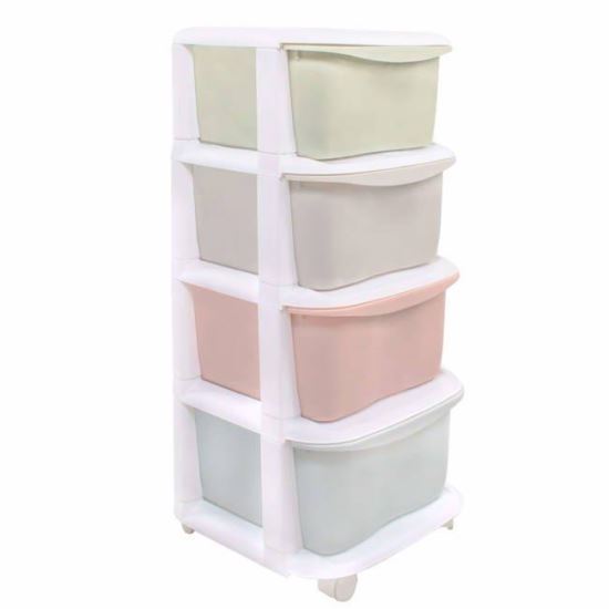 Raft plastic mobil, 4 sertare, alb/nuante pastelate, 80 cm, Springos