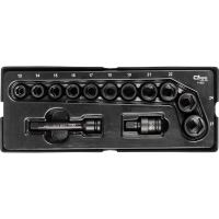 Set capete tubulare de impact scurte, cu prelungitor, sertar TIP A (385x150 mm) pentru dulap mobil, 13-27 mm, 1/2", 13 elemente, RICHMANN EXCLUSIVE