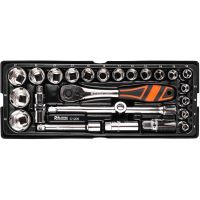 Set capete tubulare scurte cu cheie, sertar TIP A (385x150 mm) pentru dulap mobil, 1/2", 8-32 mm, 25 elemente, RICHMANN EXCLUSIVE