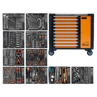 Dulap mobil pentru unelte, 10 sertare + spatiu lateral cu usa, 970x927x465 mm, contine 25 seturi de unelte, 386 elemente, RICHMANN EXCLUSIVE