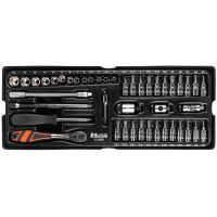 Set capete diverse cu cheie, sertar TIP A (385x150 mm) pentru dulap mobil, 1/4", 4-14 mm, 44 elemente, RICHMANN EXCLUSIVE