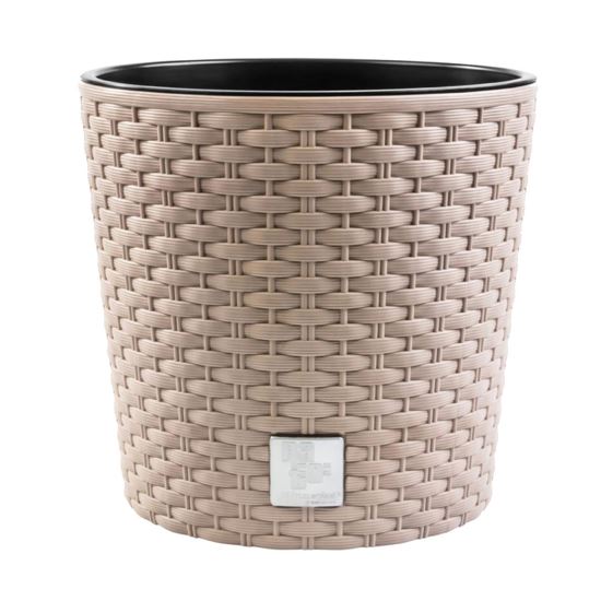 Ghiveci decorativ de flori, rotund 20x19 cm, imitatie ratan, cafeniu, Rato