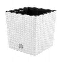 Ghiveci decorativ de flori, patrat 20x20x20.2 cm, imitatie ratan, alb, Rato