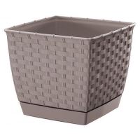 Ghiveci decorativ de flori, patrat 25x25x22 cm, imitatie ratan, cafeniu, Ratolla