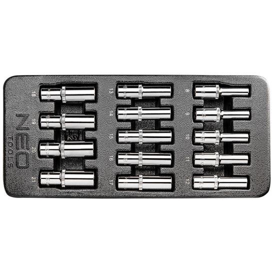 Set capete tubulare lungi, pentru dulap mobil, 1/2", 8-21 mm, 14 piese, NEO