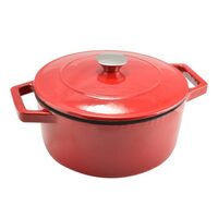 Oala de fonta emailata cu capac, maner din inox, rosie, 4 L, Perfect Home