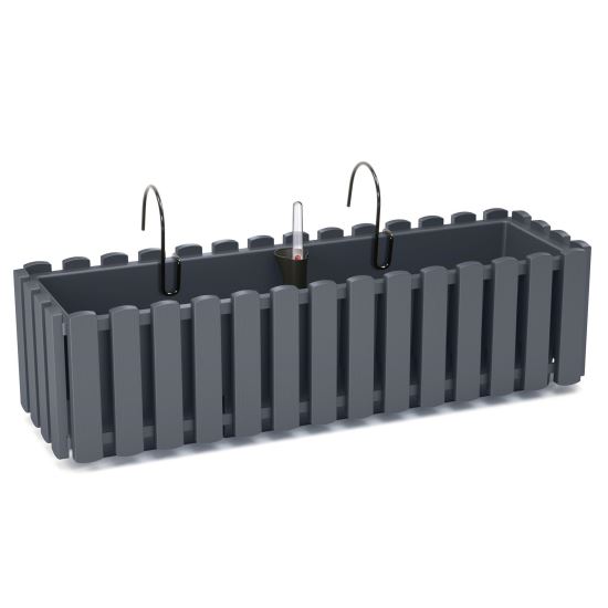 Jardiniera decorativa, suport metalic, sistem irigare, antracit, 58x18x16.2 cm, Boardee Fencycase W Old