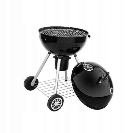 Gratar gradina, grill rotund, cu roti, capac, recipient cenusa, 53 cm 