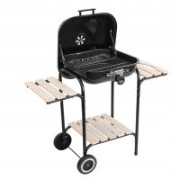 Gratar gradina, grill patrat, cu roti, capac, rafturi, 40x40 cm 