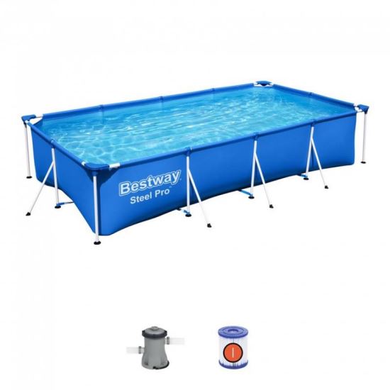 Piscina structura metalica, dreptunghiulara, cu filtru, albastru, 400x211x81 cm, Bestway Steel Pro 