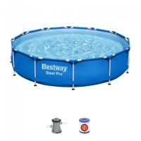Piscina structura metalica, rotunda, cu pompa filtrare, albastru, 366x76 cm, Bestway Steel Pro 