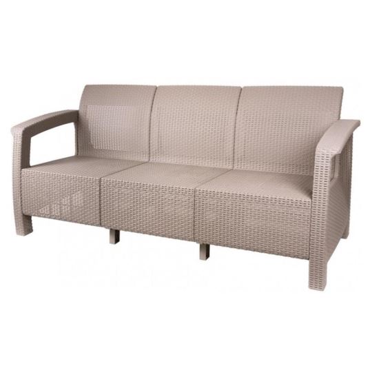 Canapea gradina/terasa, 3 locuri, cappuccino, ratan sintetic, 175x70x80 cm, Aruba 