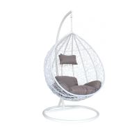 Scaun leagan suspendat, ratan sintetic, alb si gri, marime S, 90x99 cm, 194 cm 