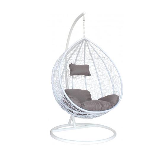 Scaun leagan suspendat, ratan sintetic, alb si gri, marime S, 90x99 cm, 194 cm 