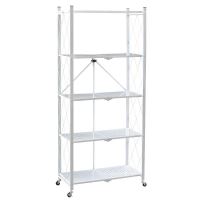 Raft depozitare, metalic, pliabil, pe roti, 5 polite, alb, 50 kg, 72x34x163 cm