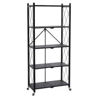 Raft depozitare, metalic, pliabil, pe roti, 5 polite, negru, 50 kg, 72x34x163 cm 