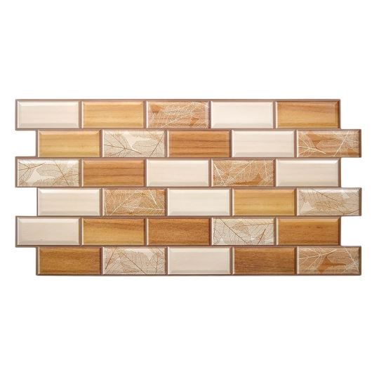 Panou decorativ, PVC, model lemn 3D, nuante maro deschis, 96x48.5 cm 