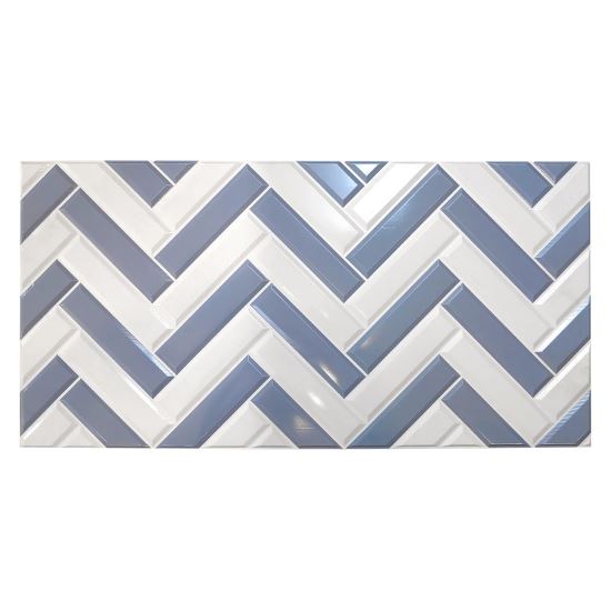 Panou decorativ, PVC, model zig-zag 3D, alb-albastru, 96x48.5 cm 