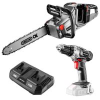 Drujba electrica, 2x18V Li-ion, cu 2 acumulatori 6 Ah, incarcator dublu, motor fara perii, 35 cm + CADOU Masina de gaurit, Graphite Energy