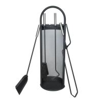 Set accesorii semineu, suport cu 4 piese, otel, negru, 22x66 cm 